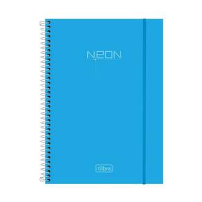 Caderno Espiral Capa Dura 10 Matérias 200 Folhas Neon Azul
