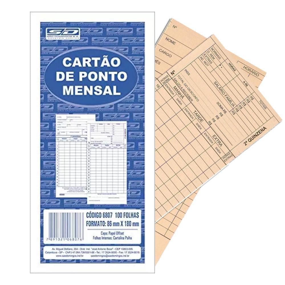 Cartão De Ponto Mensal Sd 86X180 Spiral 100 Un