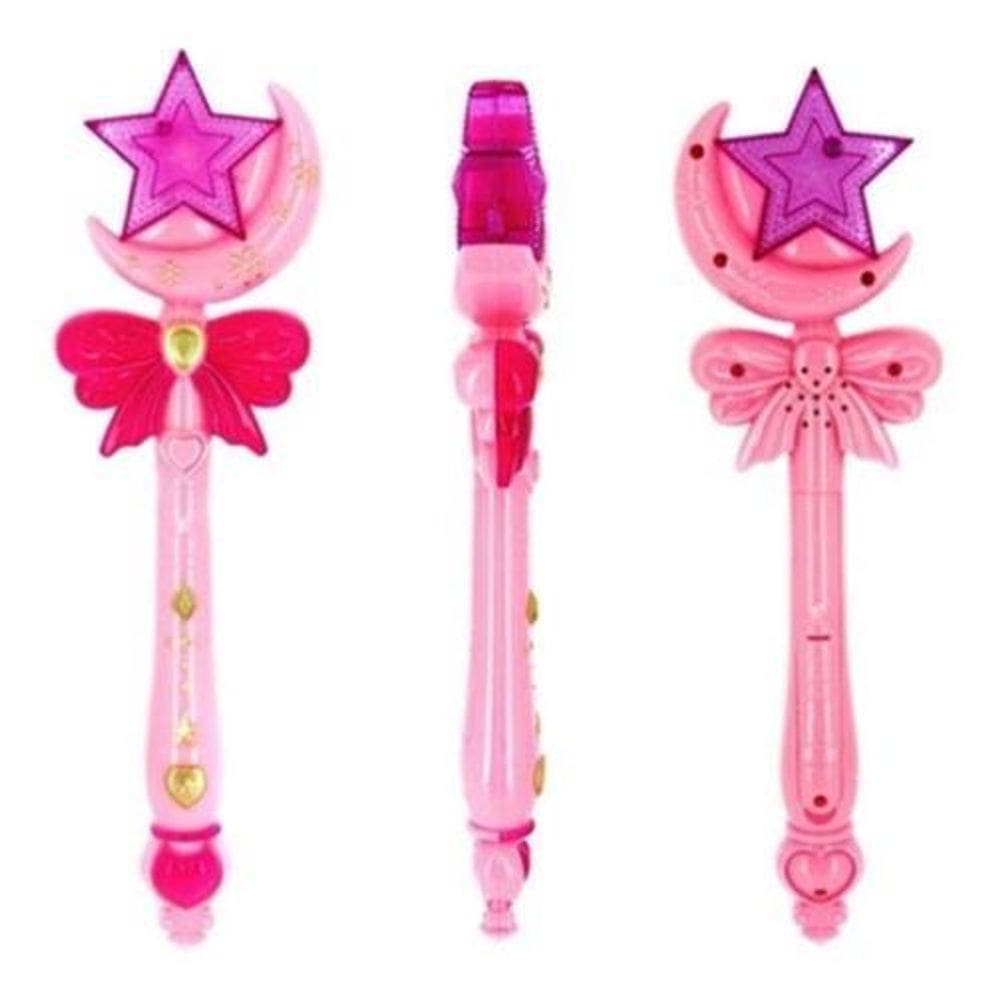 Brinquedo Varinha Mágica Rosa Encantada Luz E Som Fada