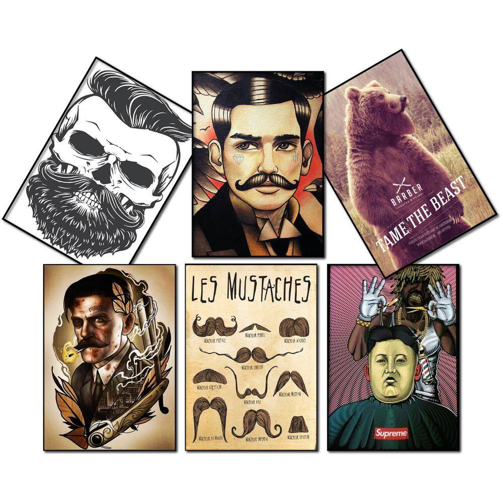 Kit 6 Placas Decorativas Mdf 21X29,7Cm Barbearia 03
