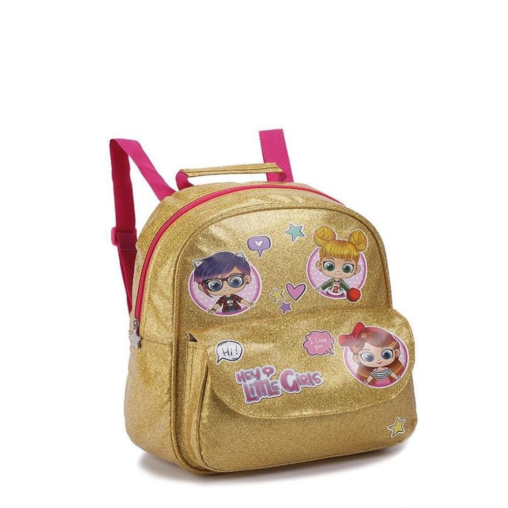 Mochila Escolar Costas Infantil Glitter Nova Dourada
