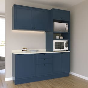 Cozinha Compacta 3 Peças 6 Portas 3 Gavetas Sevilha Azul Órion /Cinza Argila