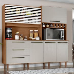 Armário de Cozinha 6 Portas 3 Gavetas Mega Cinamomo / Areia