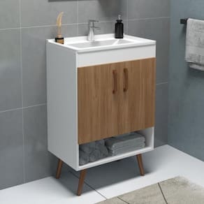 Gabinete com Pés para Banheiro sem Cuba 2 Portas Verona Branco/Carvalho