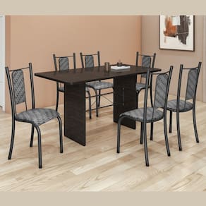 Conjunto Sala de Jantar 6 Cadeiras Mesa 140x75cm Tampo Ardósia Indiano Isabela Martelado Prata / Onda