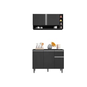 Kit Armario de Cozinha e Balcão Vanessa de 1,00cm C/ Tampo Cinza - Montanaris Decor