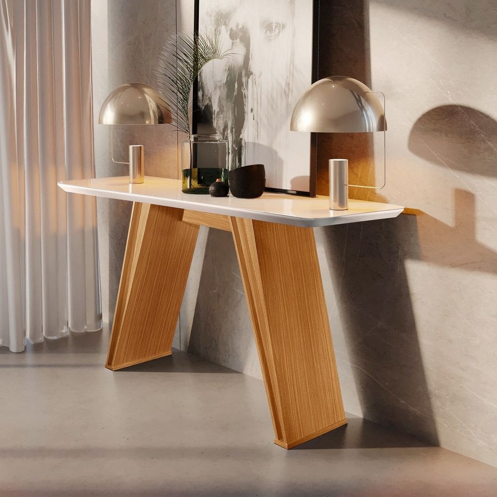 Aparador Laca/vidro 135x35cm Atena Design Alternativo Castanho Cinamomo /Off White