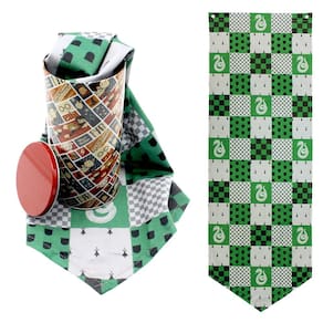 Kit Sonserina Slytherin Flâmula Bandeirola Decorativa Casa Verde Aveludado + Lata Multiuso Oficial Harry Potter WB