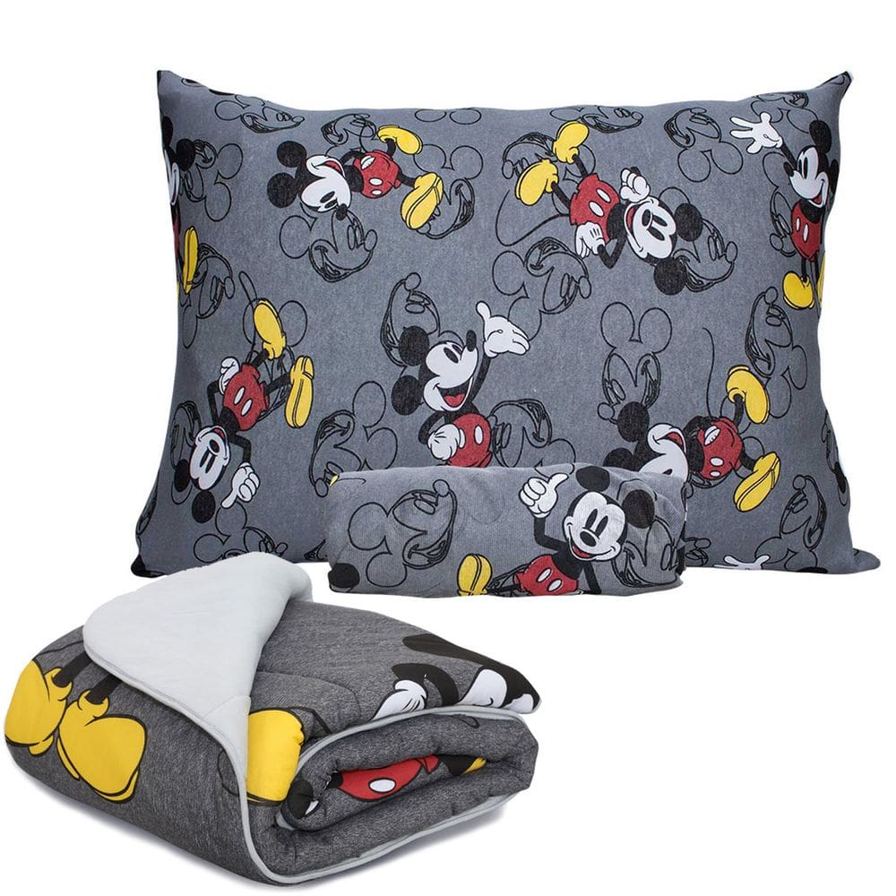 Kit Jogo De Cama Infantil Malha + Edredom Mickey Mouse Cool Solteiro Disney 3 Peças Portallar