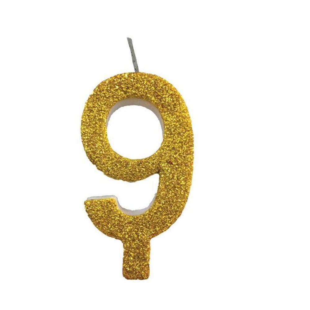 Vela De Aniversário 9 Dourada Glitter