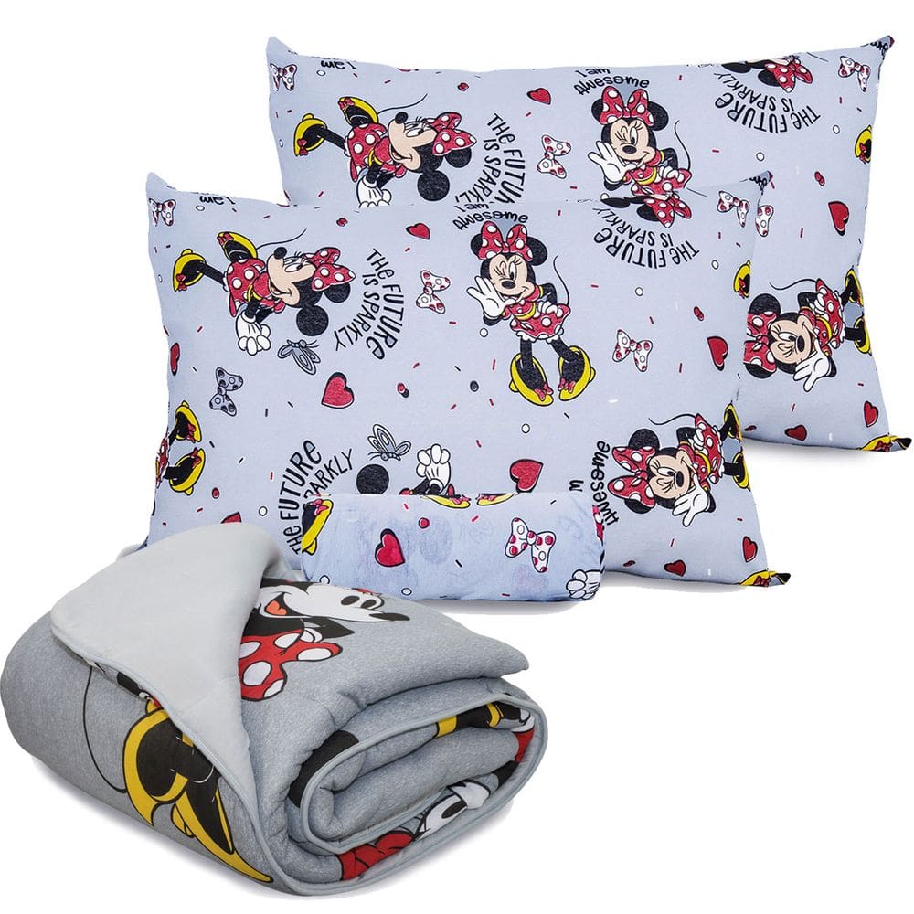 Kit Jogo De Cama Infantil Malha + Edredom Minnie Sparkly Casal Disney 4 Peças Portallar