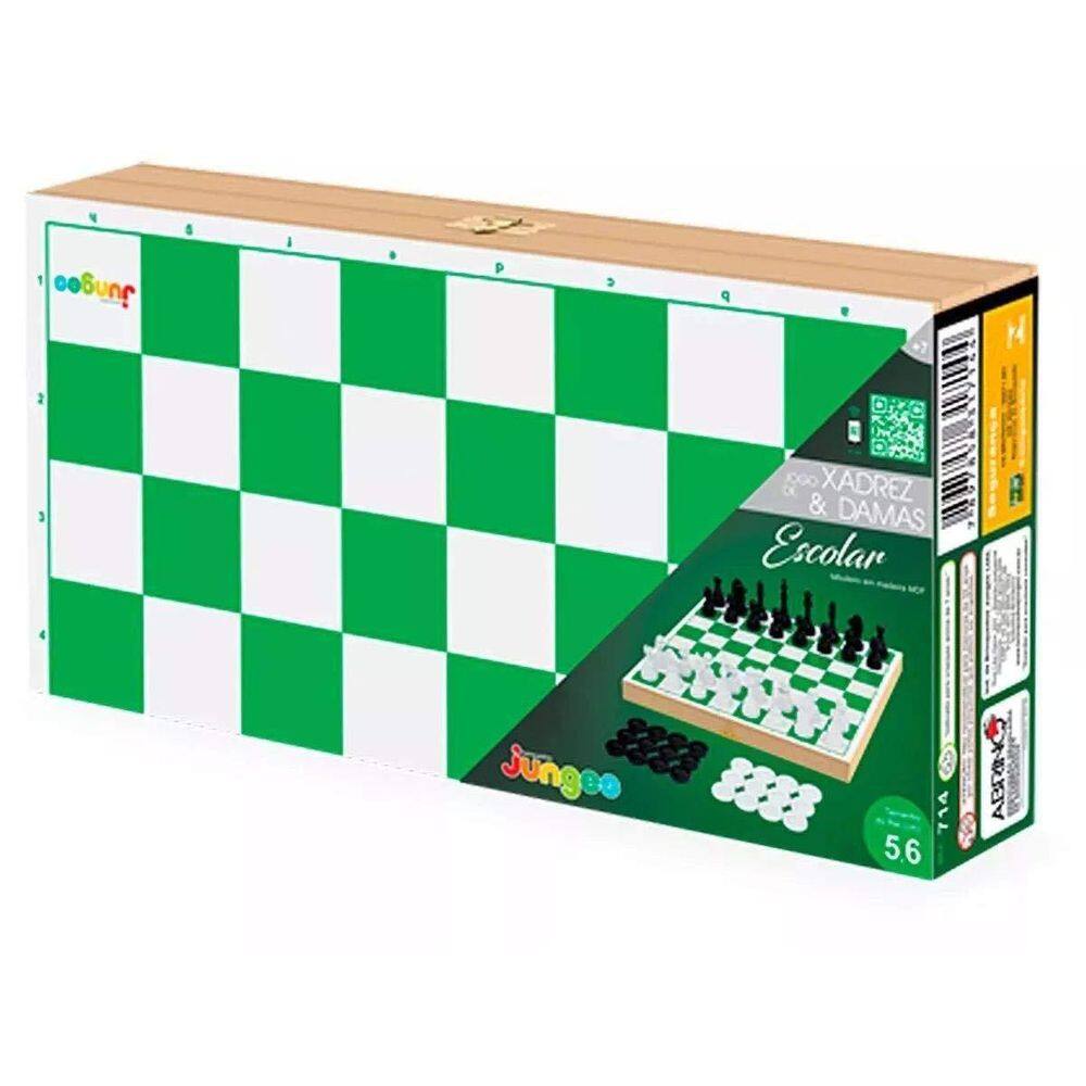 Xadrez e Damas 27x27 - Madeira MDF - Peças Plásticas