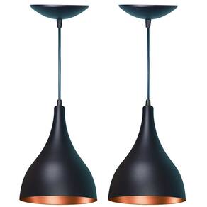 Kit 2 Pendentes Gota Em Alumínio Preta Fosca E Cobre - 1,18m