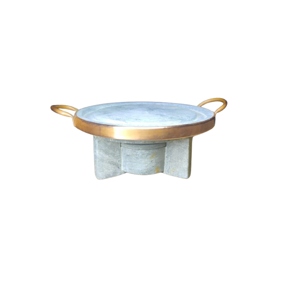 Conjunto Grelha / forma Pizza 22 cm com Rechaud em Pedra Sabão