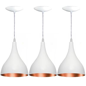 Kit 3 Lustres Pendente Balcão Cozinha Americana Branca Cobre