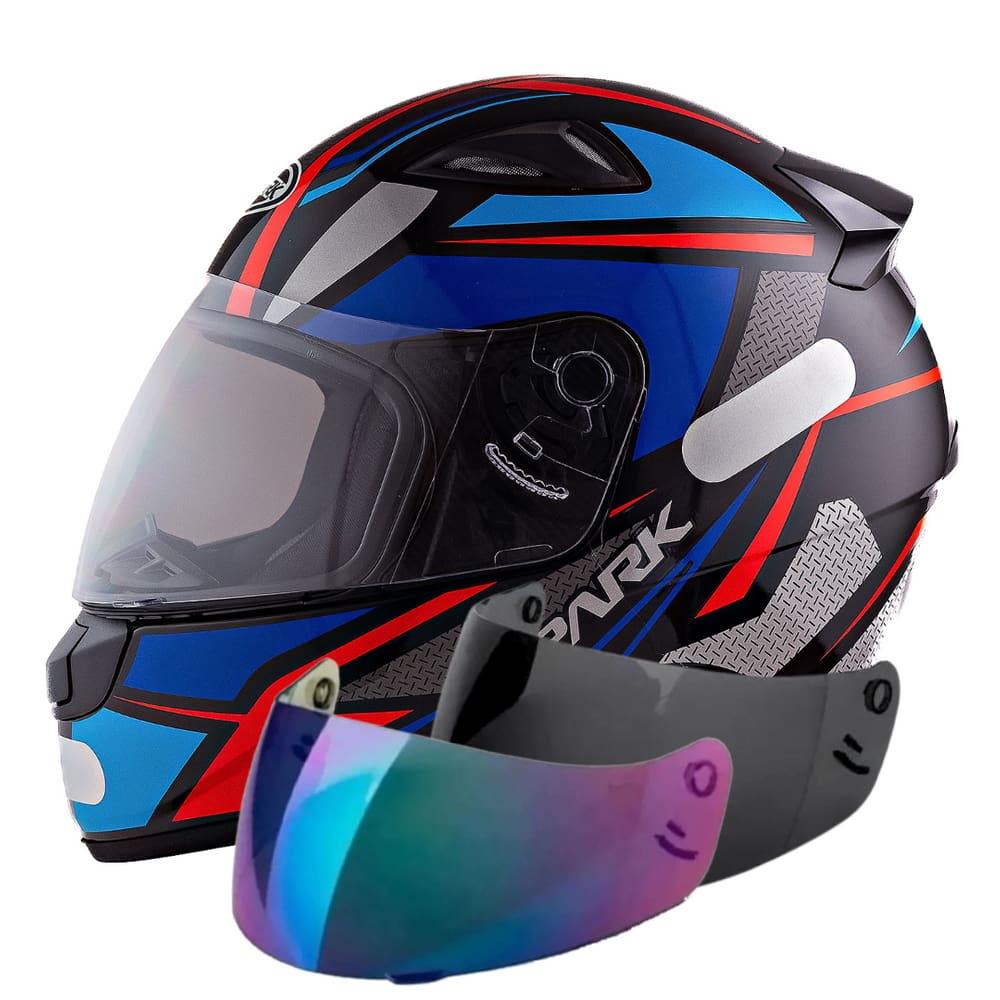 Capacete Masculino Feminino Ebf Spark Spider Preto Azul Mais Viseira Fumê E Camaleão