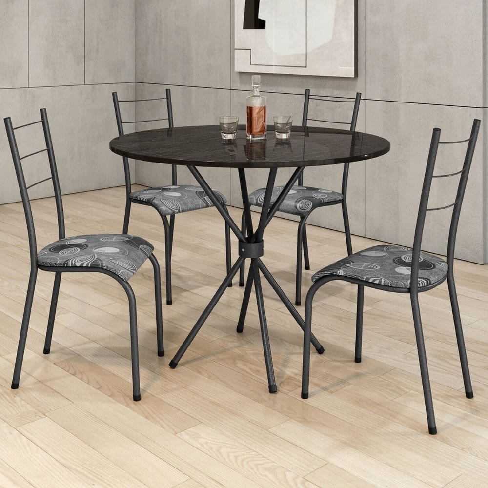 Conjunto Sala de Jantar 4 Cadeiras Mesa 70cm Tampo Ardósia Kelly Martelado Prata / Patativa