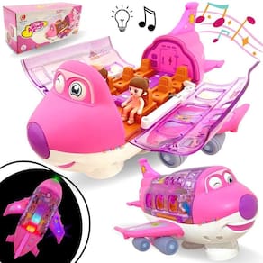 Avião De Brinquedo Musical Gira 360 Bate E Volta - Rosa