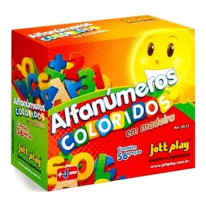 Alfanúmeros Coloridos 56 Peças em Madeira - OCP0061