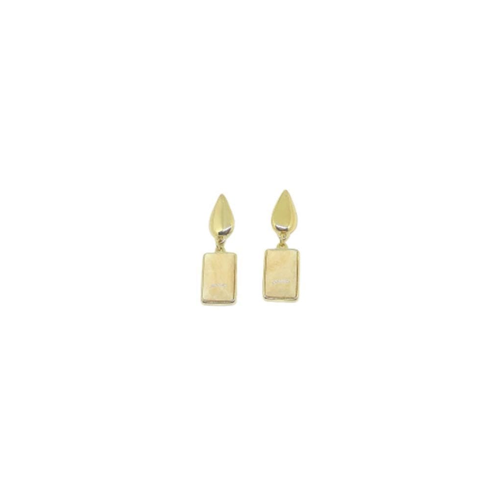 Brinco Folheado Ouro 18K Anti Alérgico Pedra Natural Bege