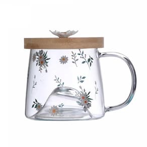 Caneca Daisy 330ml Borossilicato C/ Pires de Bambu 5705 Lyor