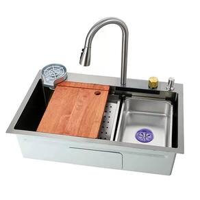 Cuba Cozinha Gourmet Premium Cascata Com Torneira Lavador Copos Aço Inox 201 Cromado