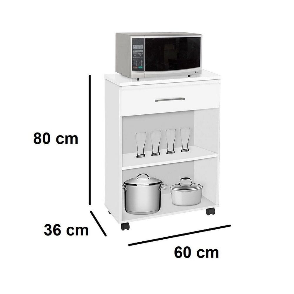 Balcão Para Micro-Ondas Branco Preto - Liz - 2 Portas