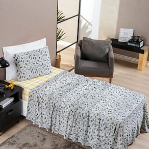 Jogo Cama Lençol Studio Solteiro Malha Estampada 100% Algodão Meninas 3 Peças - Adventure - Cinza