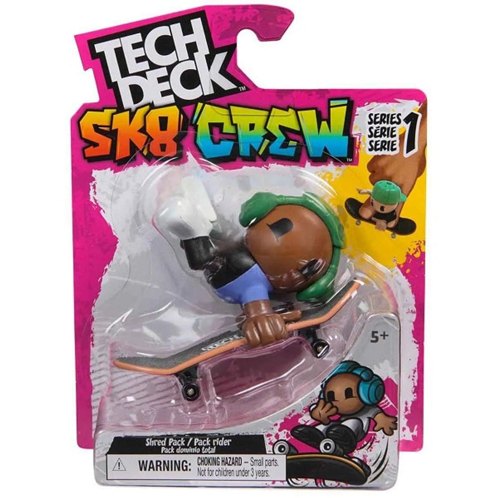 Skate com Boneco SK8 CREW Fone Verde 96MM - TECH DECK SUNNY 4190