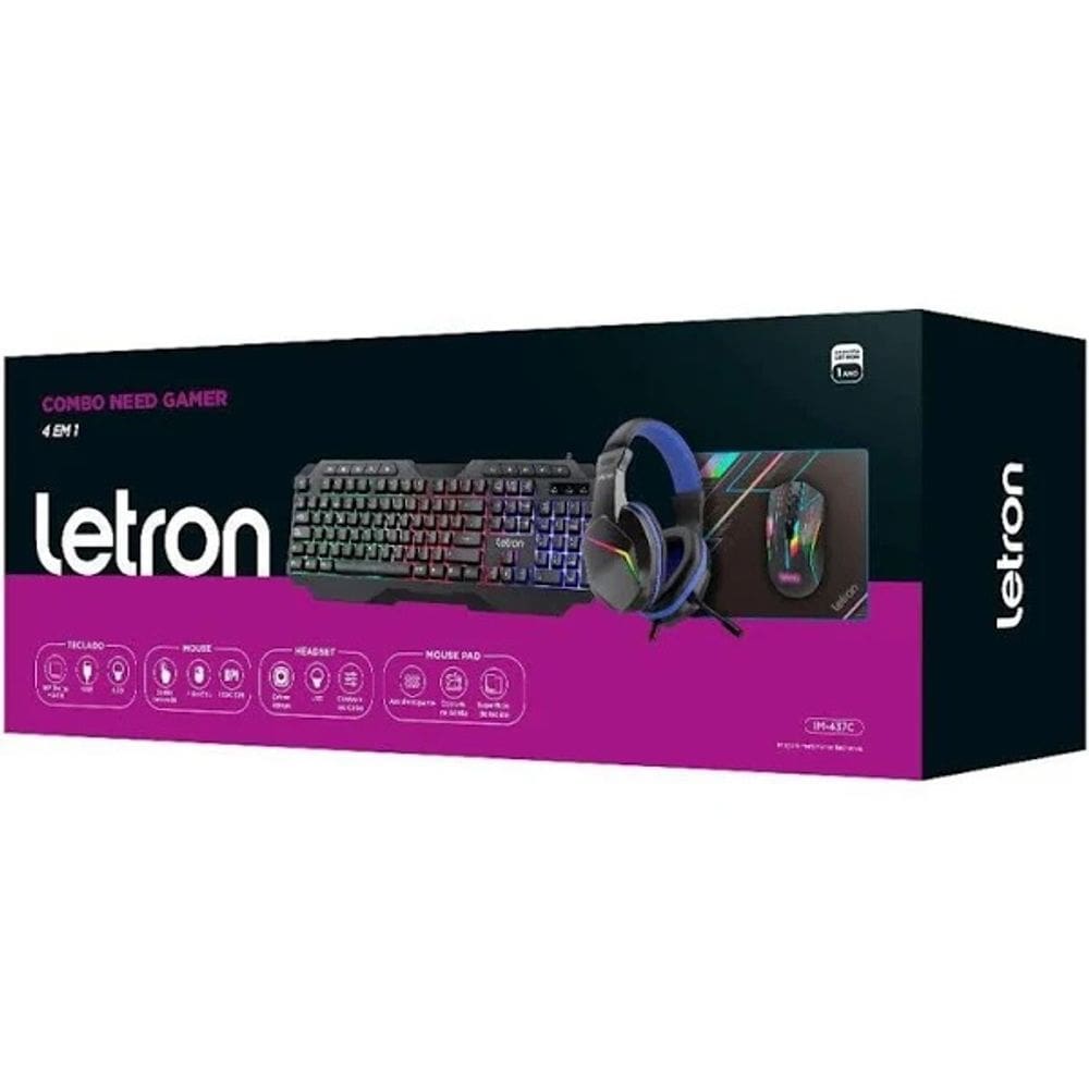 Combo Need Gamer Headset Mouse e Teclado LED Estereo Driver 40MM Letron