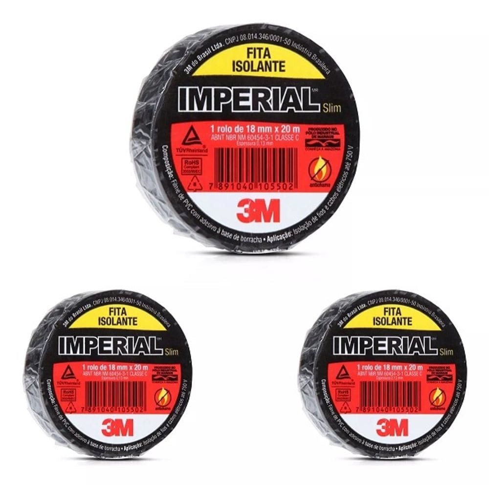 Kit 3 Fita Isolante 3M Imperial 18MM X 20M