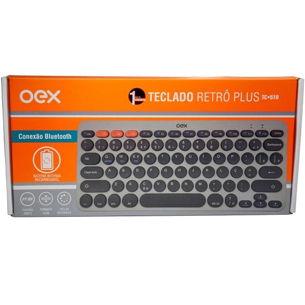 Teclado sem Fio Retro PLUS Cinza OEX TC510