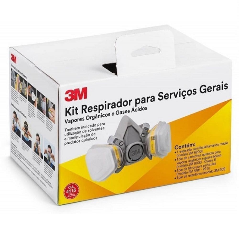 Kit Respirador 3M Mascara 6200 para Serviços Gerais