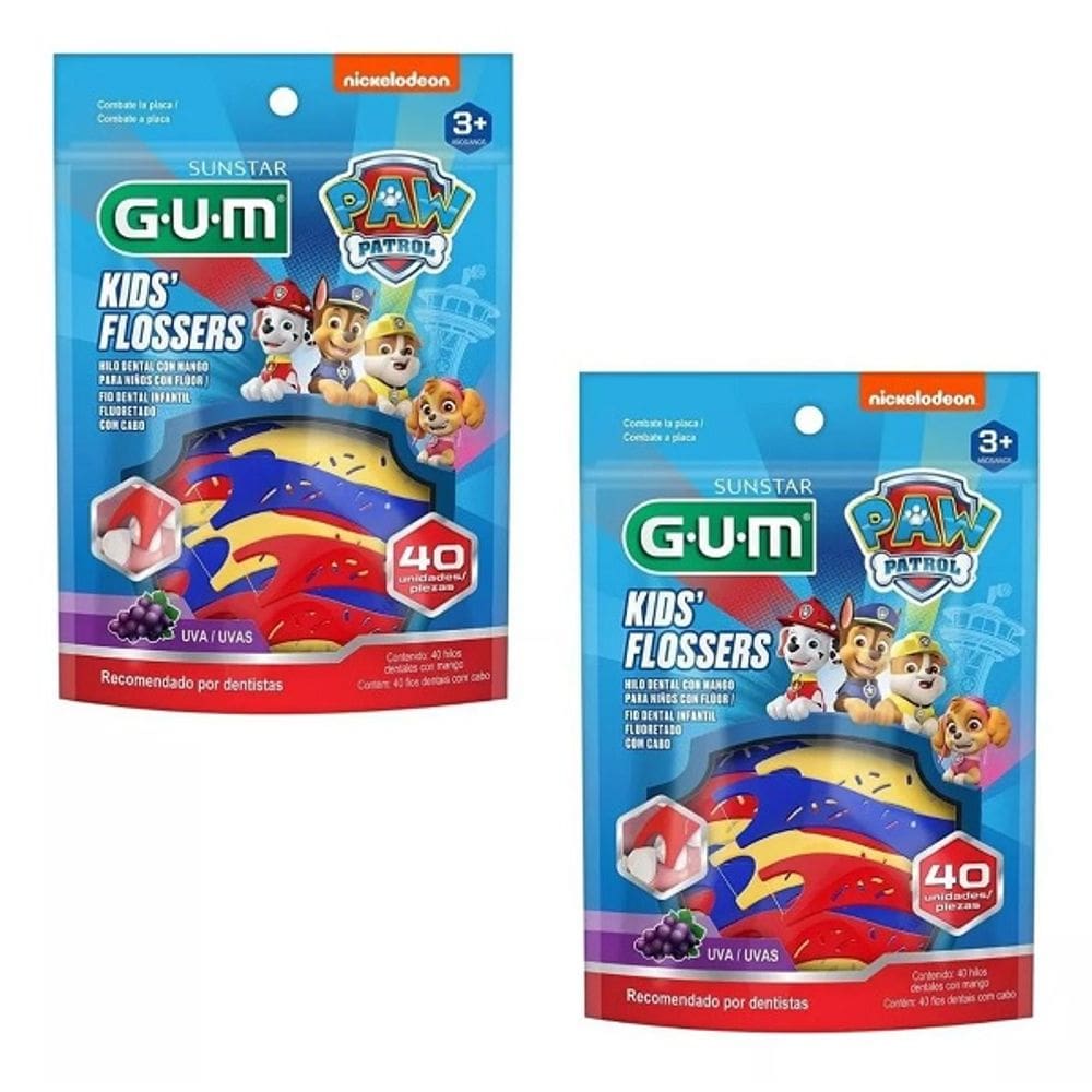 Kit com 80 Flosser Fio Dental Infantil GUM Patrulha Canina