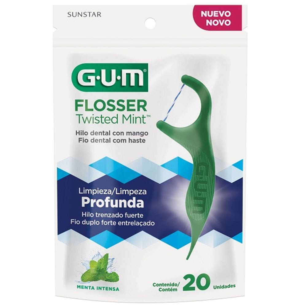 Fio Dental GUM com Haste Flosser Twisted MINT 20 Unidades