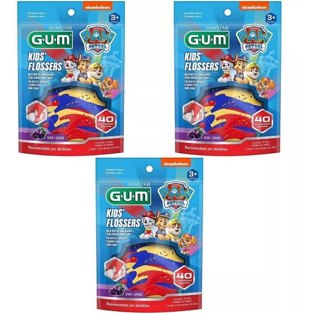 Kit com 120 Flosser Fio Dental Infantil GUM Patrulha Canina