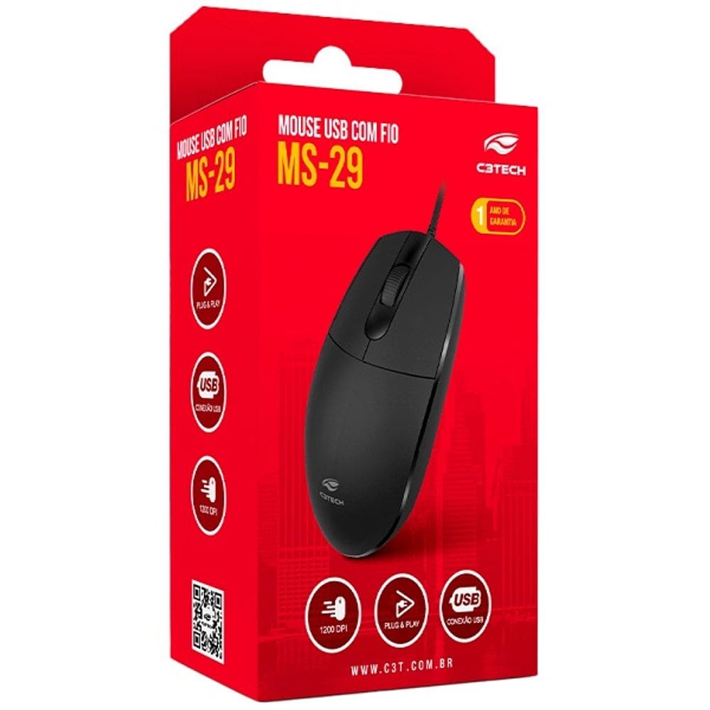 Mouse USB MS-29BK Preto C3 TECH