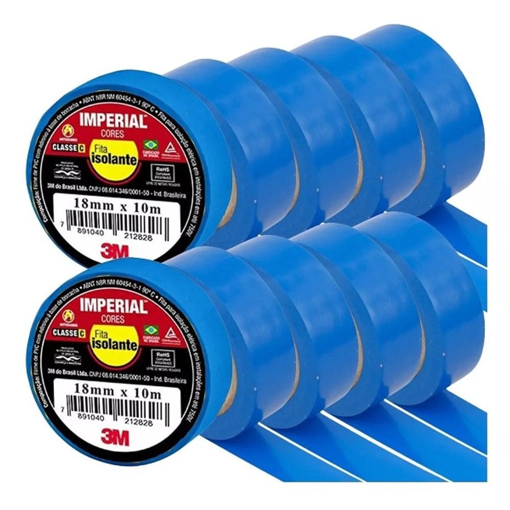 Kit 10 Fita Isolante 3M Imperial 18MM X 10M Azul