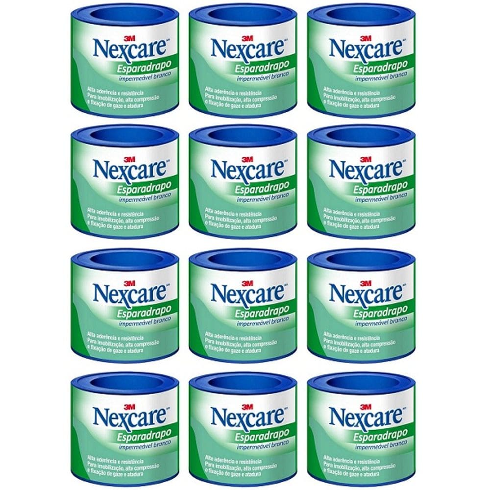 Kit com 12 Esparadrapo Impermeavel Branco Nexcare 25MM X 90CM