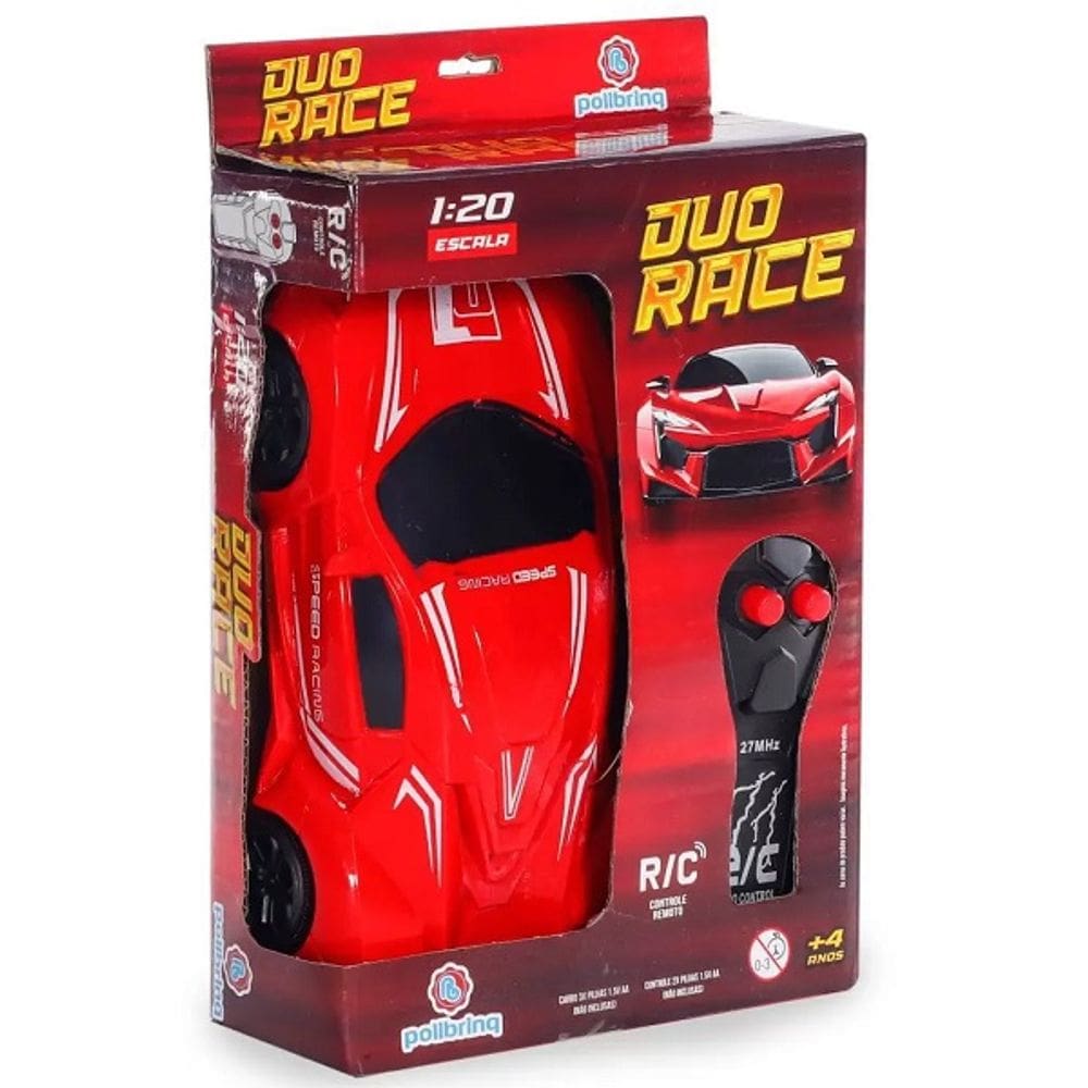 Carrinho Controle Remoto Duo Race 2 Funções Vermelho Polibrinq CAR801