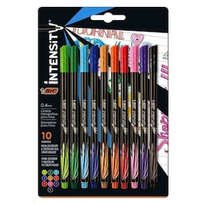 Jogo Caneta BIC Intensity Ponta EXTRA Fina 0,4MM C/ 10 Cores Tinta Colorida Exterior Preto