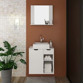 Conjunto para Banheiro Completo Gabinete Cuba Espelho Branco