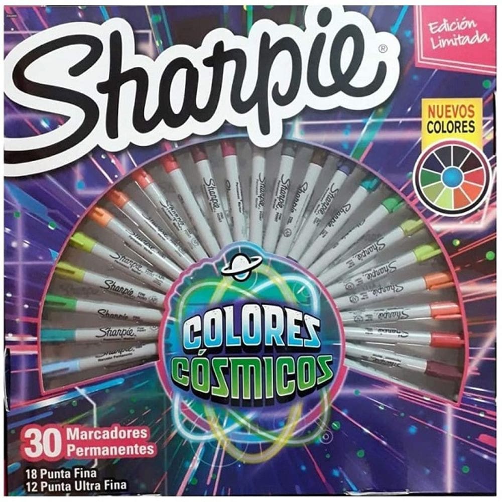 Caneta Marcador Permanente com 30 Sharpie Ponta Fina e ULTRA Fina Cosmic