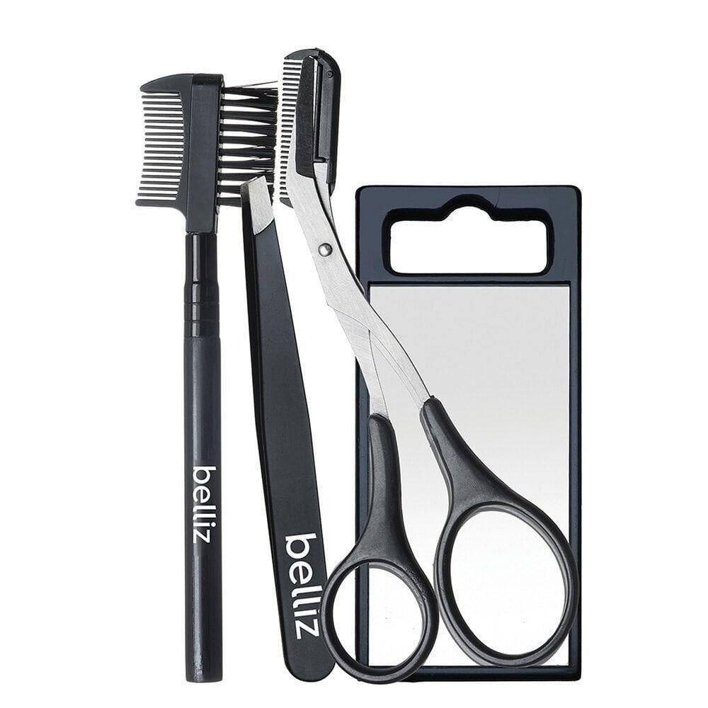 Kit Design Sobrancelhas Pinça Tesoura Pente E Espelho Belliz