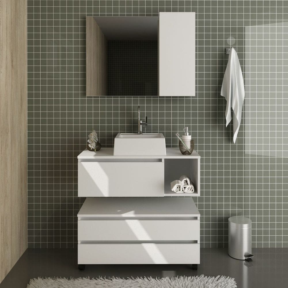 Kit Banheiro Completo com Gabinete Espelheira Cuba Branco