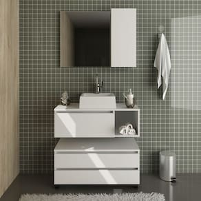Kit Banheiro Completo com Gabinete Espelheira Cuba Branco