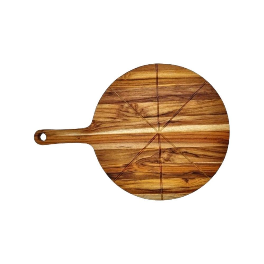 Tábua Para Servir Pizza Com Pegador Em Madeira Teca 40Cm