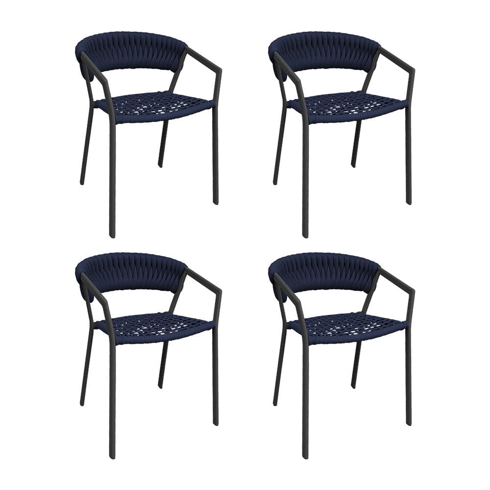 Kit 4 Cadeiras Florença Alumínio Tricô Náutico Azul Marinho