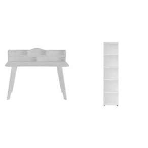 Kit 2 Peças com Escrivaninha 120cm e Estante para Livros com 5 Prateleiras Branco