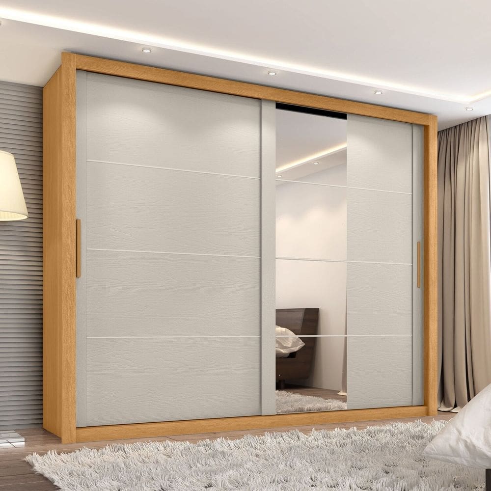 Guarda-roupa Casal 4 Espelhos 2 Portas de Correr Essencial Espresso Móveis Cinamomo/Areia
